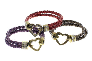 Genuine Leather Double Braided Round with Heart Shape Closure Bracelet, 19cm (7.5")