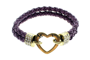 Genuine Leather Double Braided Round with Heart Shape Closure Bracelet, 19cm (7.5")