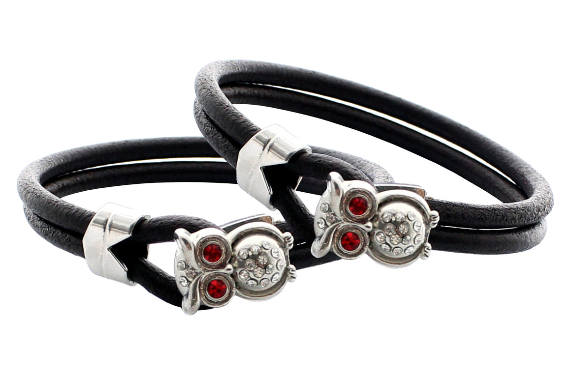Double Layers Genuine Leather with Owl Closure Bracelet, 19cm (7.5")