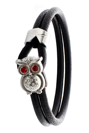 Double Layers Genuine Leather with Owl Closure Bracelet, 19cm (7.5")