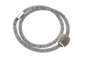 Stainless Steel Mesh CZ Crystal and Beads Charm with Magnetic Clasp Necklace, 40cm (15.75")