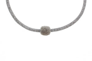 Stainless Steel Mesh CZ Crystal and Beads Charm with Magnetic Clasp Necklace, 40cm (15.75")