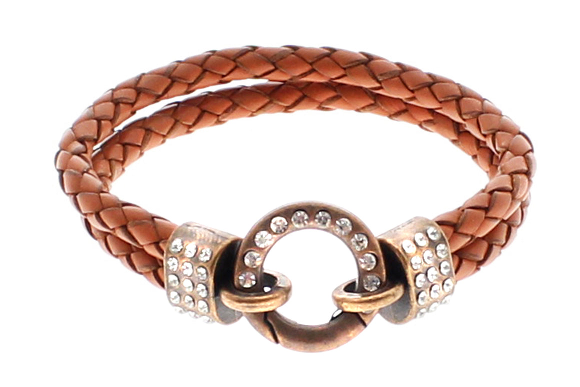 Genuine Leather Double Braided Round with Crystal Closure Bracelet, 19cm (7.5")